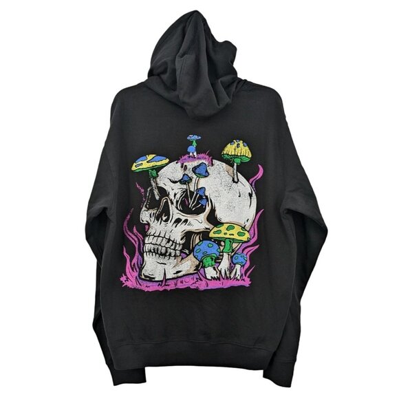 Hot Topic Hoodie Men Size L Trippy Skull Mushroom Pullover Psycholedlic Goth Y2K - Picture 1 of 6